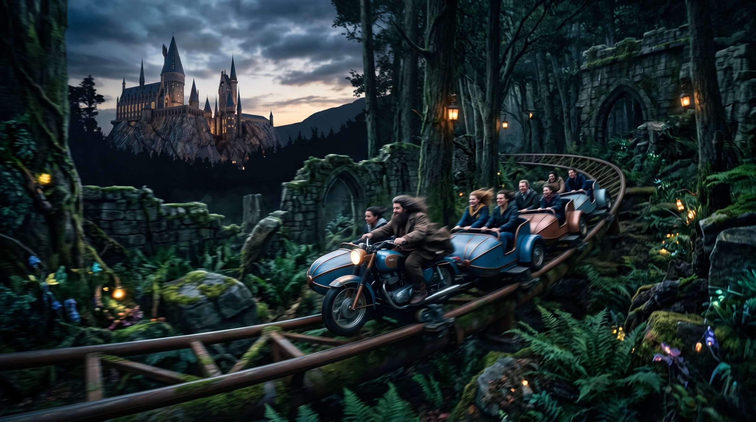 Hagrid's Magical Creatures Motorbike Adventure rollercoaster in Hogsmeade, Universal Orlando Resort.