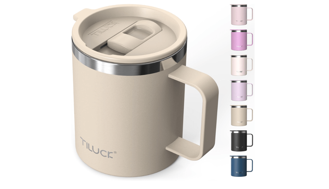 TILUCK 12 oz Insulated Coffee Mug with Lid and Handle | BPA-Free Lid, Double-Wall Vacuum Insulation, Stainless Steel Coffee Cup, Dishwasher Safe Mug for Hot... 