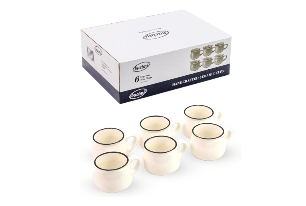 Bacimi® Mini Ceramic Espresso Coffee Mugs (Set of 6 / 3oz 90ML) - Small Drinking Cups - Dishwasher & Microwave Safe - Diner Style Modern Mugs for Coffee... 