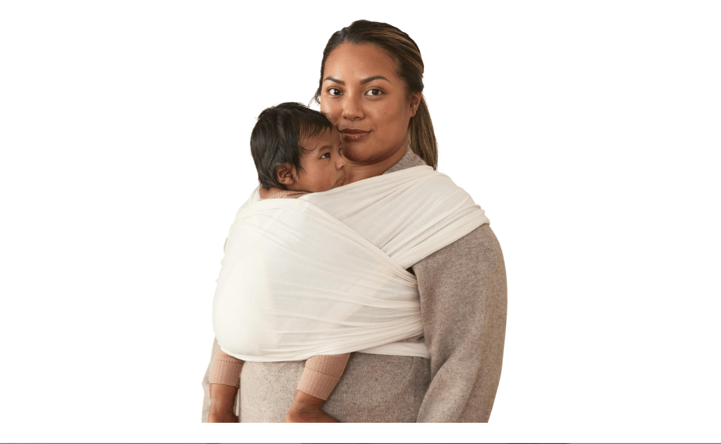 Ergobaby Aura Baby Wrap Carrier for Newborn 0-12 Months | Soft Stretchy Infant Wrap Carrier with Hip-Healthy Positioning, Pre-Tied Design, Fits 8-25 lbs, Cream