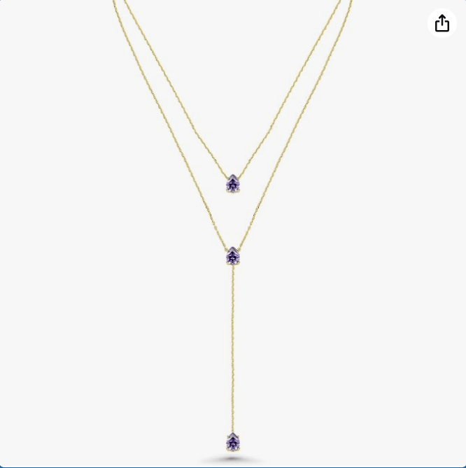 SNGIA Long 18K Gold Plated Blue Green Red Layered Pendant Necklace For Women (Emerald, Ruby, Seafoam, Sky, Sapphire, Pink), Dainty Birthstone Necklace, Statement Necklace Jewelry Gifts.