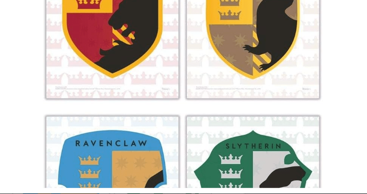 TRENDYPRINT Harry Potter Hogwarts Crests Set of 4 Wall Art | TrendyPrint wall art | Bedroom or office display | Harry Potter fan gift