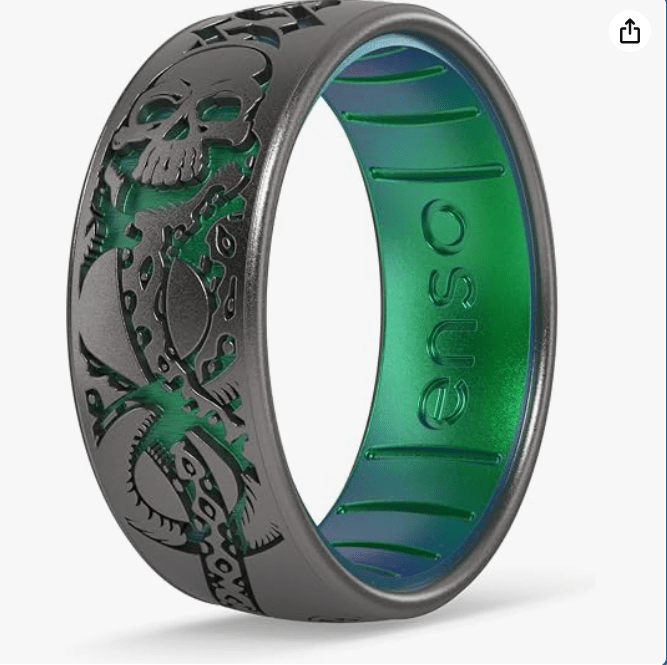 Enso Rings Wizarding World of Harry Potter Collection Dualtone Silicone Ring - Comfortable and Flexible Design - 7.99mm Wide, 2.18mm Thick - Dark Mark - Platinum/Dragon - Size 11
