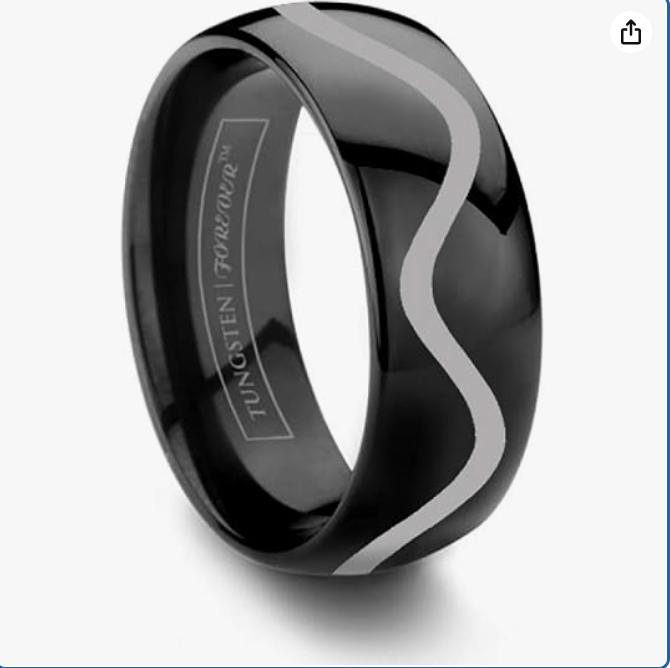 Crest Laser Etched Wave Tungsten Black Wedding Band 6mm 8mm
