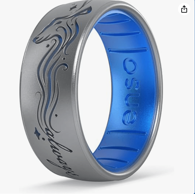 Enso Rings Wizarding World of Harry Potter Collection Dualtone Silicone Ring - Comfortable and Flexible Design - 7.99mm Wide, 2.18mm Thick - Always Patronus - Silver/Blue Topaz - Size 10
