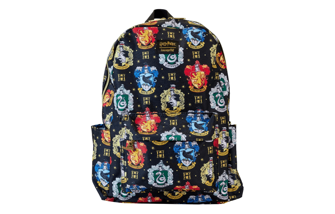 Loungefly Harry Potter Hogwarts Houses Inspired Nylon Backpack, Black, Hogwarts Houses Nylon Backpack 
