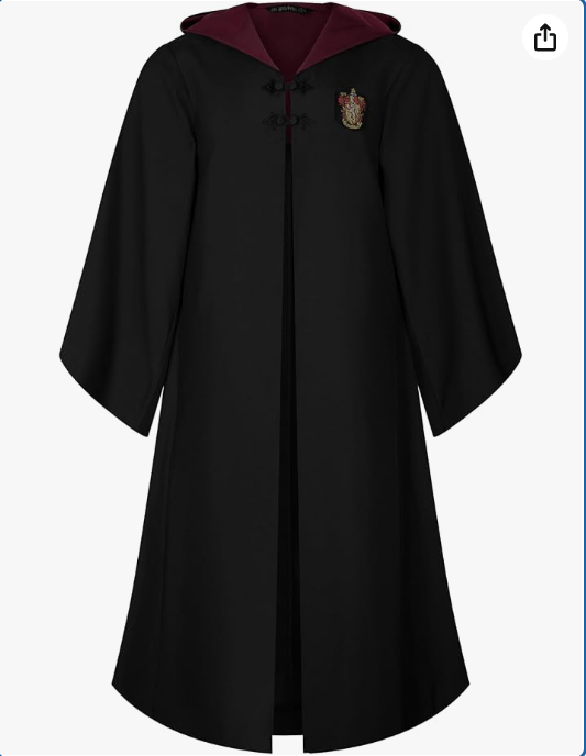 Harry Potter Kids Robe, Black with House Color Lining 