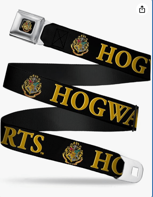 Buckle-Down Seatbelt Belt - Harry Potter HOGWARTS & Crest Black/Gold - 1.0" Wide - 20-36 Inches in Length