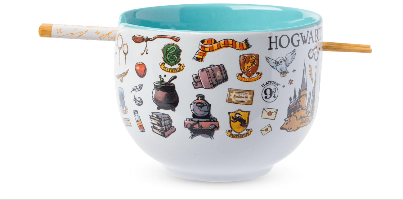 Silver Buffalo Harry Potter Icons, Ramen Bowl with Chopsticks, 20oz | Ceramic, Noodle Rice, Microwave Safe, 0.59 Liters