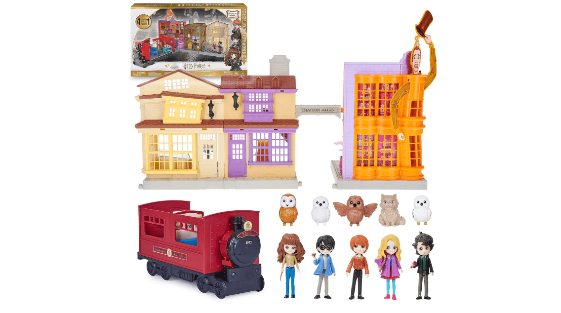 Wizarding World Harry Potter, Amazon Exclusive Deluxe Diagon Alley & Hogwarts Express, 4 Playsets in 1 with Lights & Sounds, 5 Figures, 33 Accessories