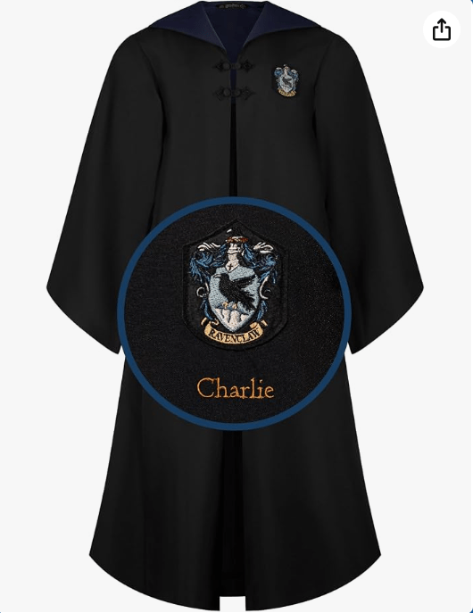 Harry Potter Personalized Robe, Black with House Color Lining, Adult Sizes
