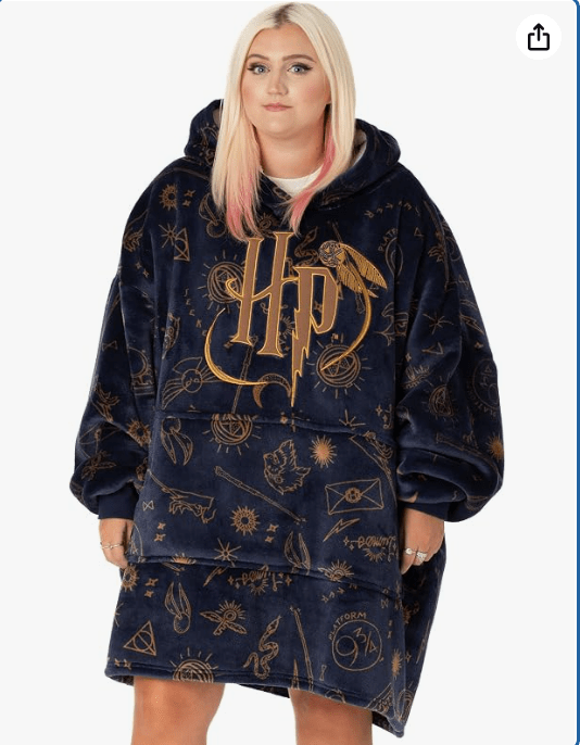 Harry Potter Womens Wearable Blanket Hoodie | Adults Fluffy Fleece Hooded Pullover Hogwarts Graphic | Wizard Lined Loungewear with Big Pocket