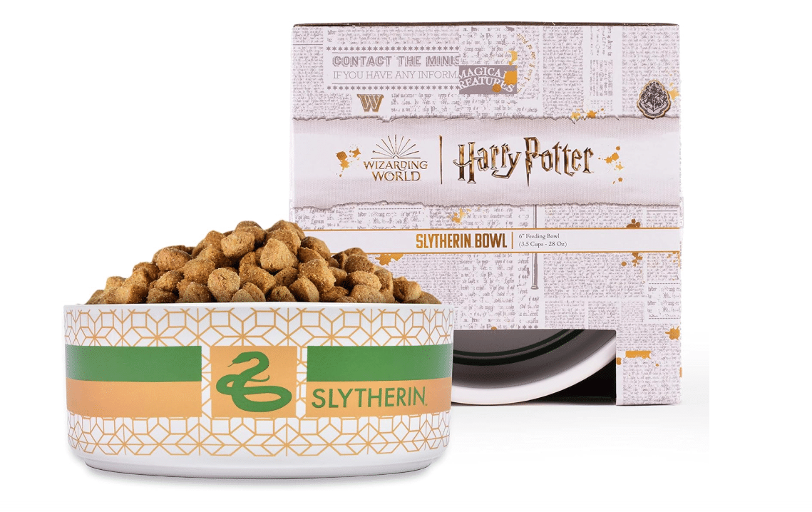 Harry Potter Slytherin Pet Bowl for Dogs or Cats, 3.5 Cup or 800 ML Capacity, Dishwasher Safe, Green and Yellow