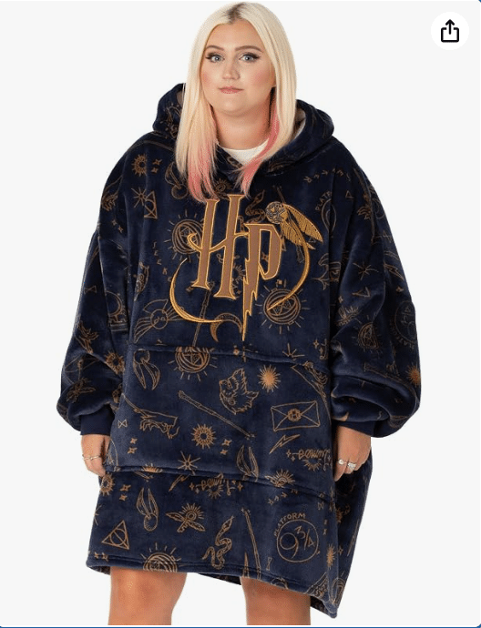 Harry Potter Womens Wearable Blanket Hoodie | Adults Fluffy Fleece Hooded Pullover Hogwarts Graphic | Wizard Lined Loungewear with Big Pocket