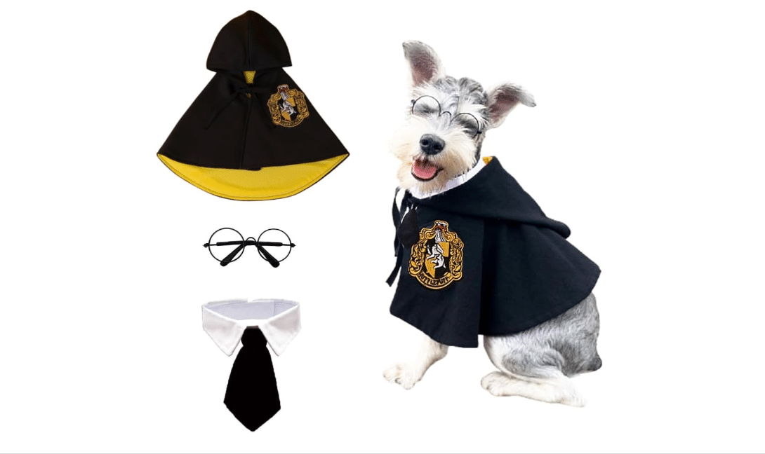 ANIAC 3PCS Halloween Dog Costume Cat Wizard Cape Glasses and Necktie Set Halloween Puppy Outfit Pet Academy Magician Cosplay Apparel for Kitten Cat Small...
