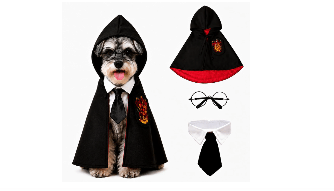 Small Dog Halloween Costumes - Adjustable Dog Wizard Costume,Pet Hooded Cape Glasses Necktie Set,Funny Halloween Costumes for Small Medium Dogs Boy Girl...
