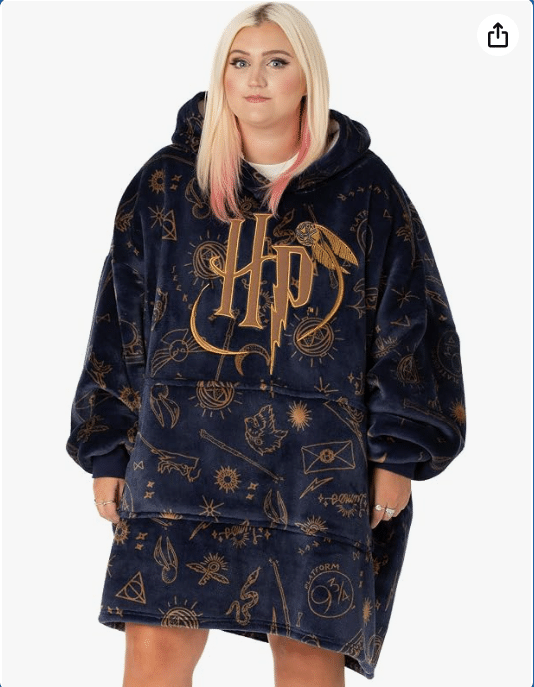 Harry Potter Womens Wearable Blanket Hoodie | Adults Fluffy Fleece Hooded Pullover Hogwarts Graphic | Wizard Lined Loungewear with Big Pocket 