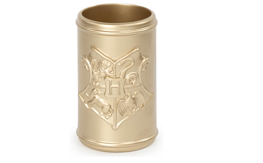 Jay Franco Harry Potter Bathroom Tumbler - Gold Resin Toothbrush/Pen Holder Features Hogwarts Crest - Bathroom Décor