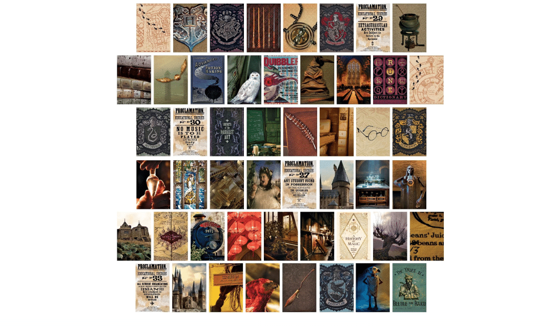 ConQuest Harry Potter Hogwarts Wall Collage | Set of 50 Official Wizarding World Prints, 4"x6", Printed on Quality Card Stock, Matte Finish 