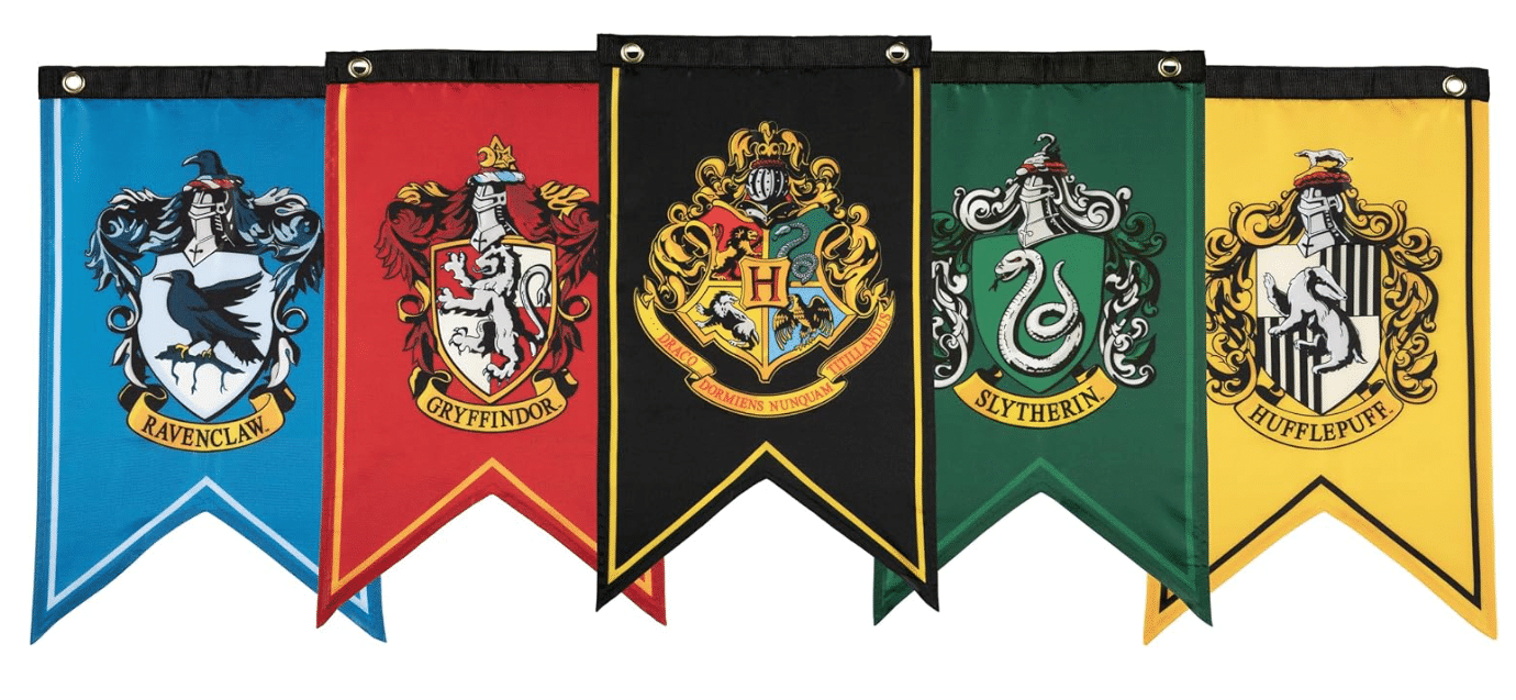 ConQuest Harry Potter Wizarding House Banner Official Flag Set | 12" x 20" Polyester Flags, Gryffindor, Slytherin, Ravenclaw & Hufflepuff... 